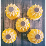 Sunflower bath bomb with bubble frosting